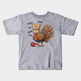 Funny Thanksgiving Turkey Meow I'm a Cat Kids T-Shirt